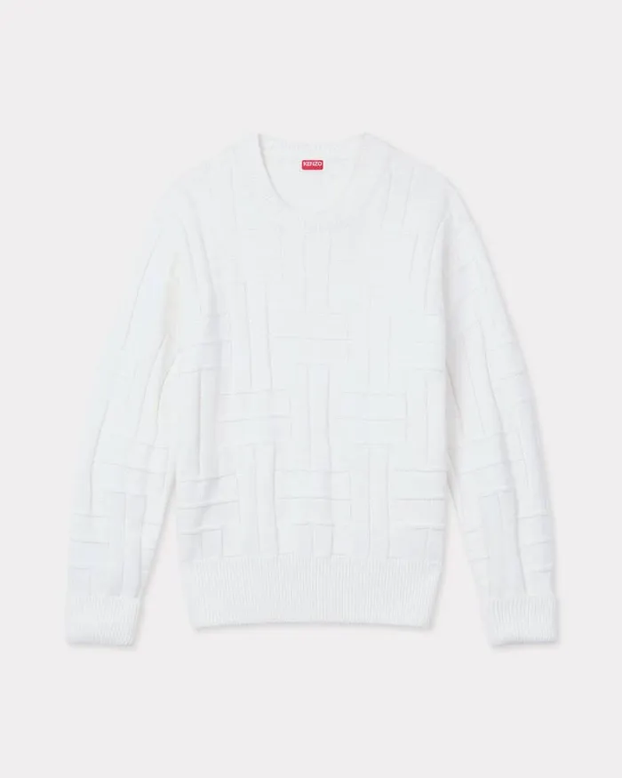 Men 039KENZO Weave039 Embroidered Jumper In Cotton Off White Kenzo Sweaters And Cardigans