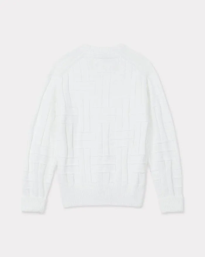 Men 039KENZO Weave039 Embroidered Jumper In Cotton Off White Kenzo Sweaters And Cardigans