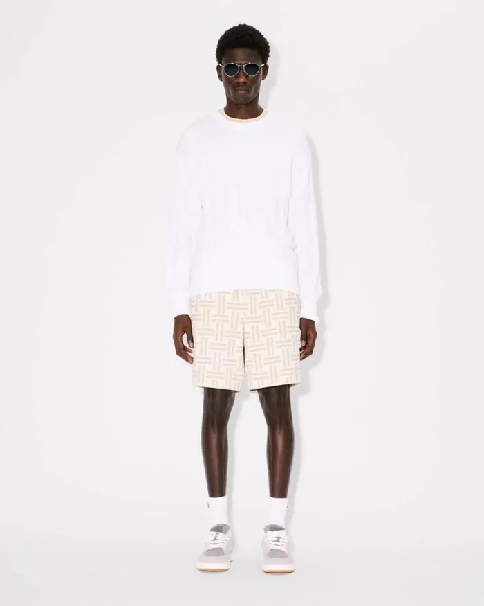 Men 039KENZO Weave039 Embroidered Jumper In Cotton Off White Kenzo Sweaters And Cardigans