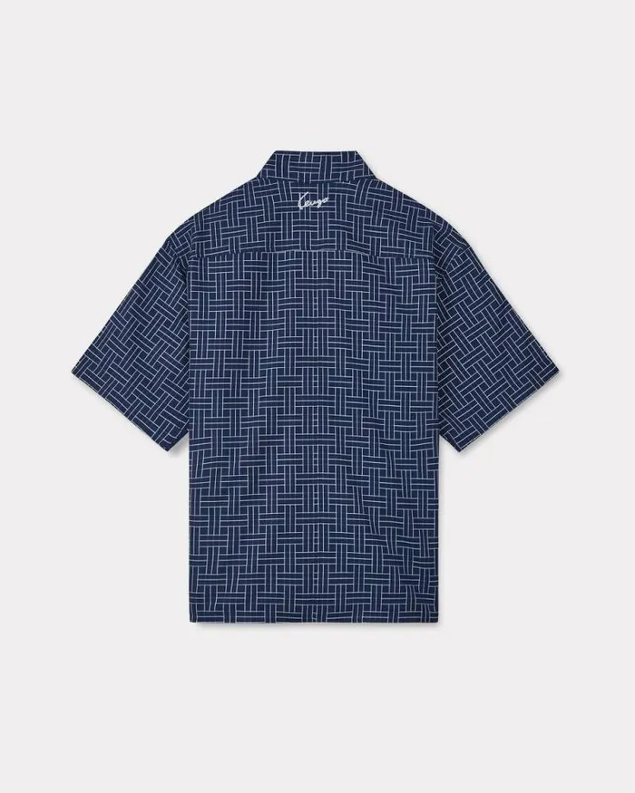 Men 039KENZO Weave039 Kimono Shirt Midnight Blue Kenzo Shirts