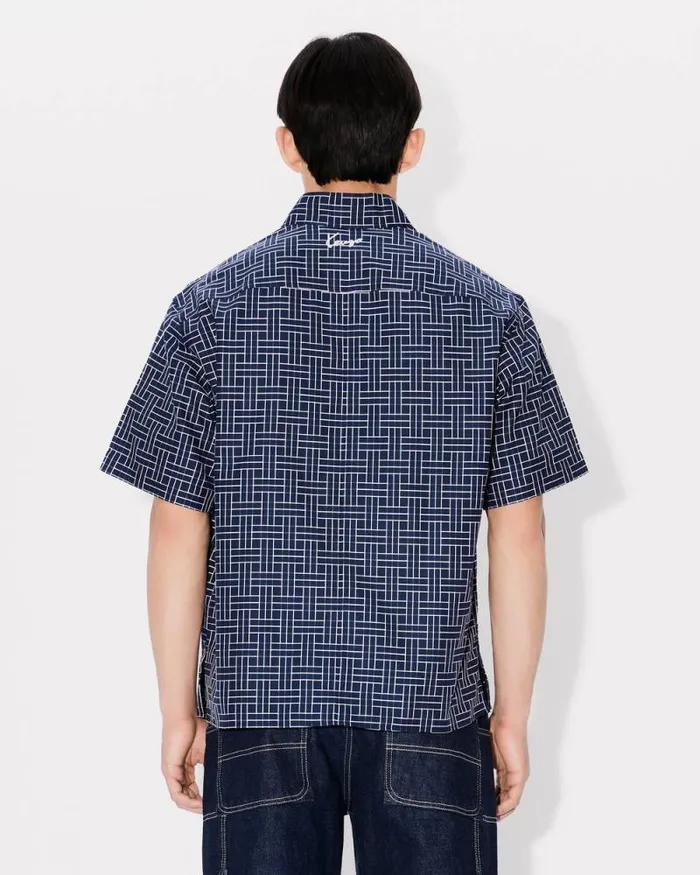 Men 039KENZO Weave039 Kimono Shirt Midnight Blue Kenzo Shirts