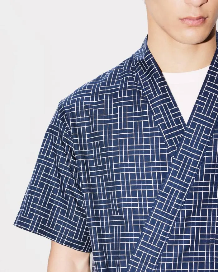 Men 039KENZO Weave039 Kimono Shirt Midnight Blue Kenzo Shirts