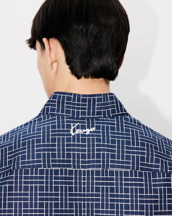 Men 039KENZO Weave039 Kimono Shirt Midnight Blue Kenzo Shirts