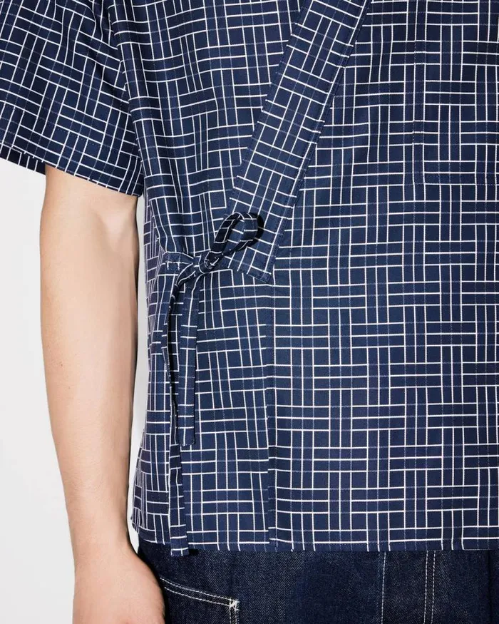 Men 039KENZO Weave039 Kimono Shirt Midnight Blue Kenzo Shirts