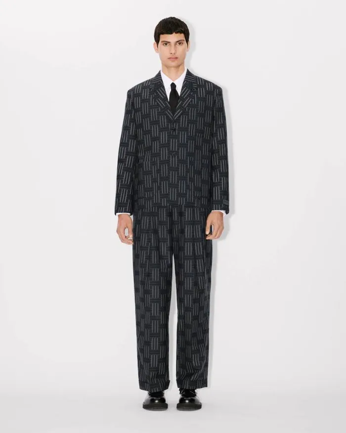 Men 039KENZO Weave039 Tailored Jacket In Wool And Cotton Black Kenzo Jackets And Coats