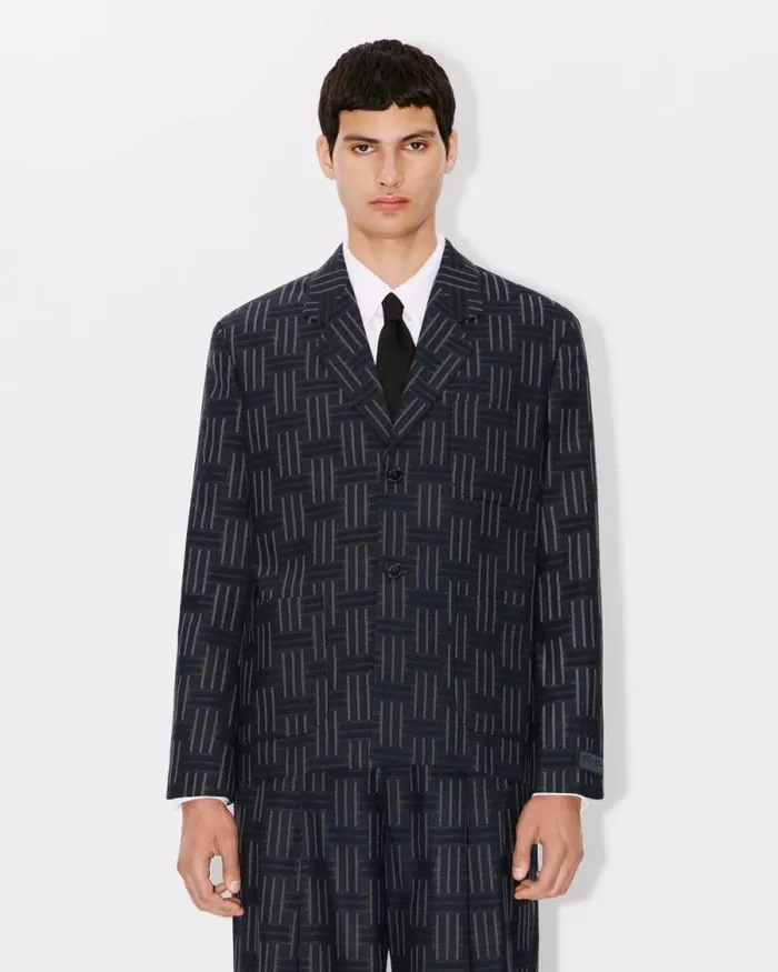 Men 039KENZO Weave039 Tailored Jacket In Wool And Cotton Black Kenzo Jackets And Coats