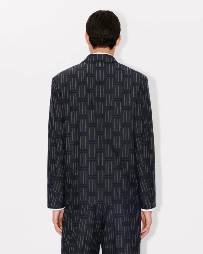 Men 039KENZO Weave039 Tailored Jacket In Wool And Cotton Black Kenzo Jackets And Coats