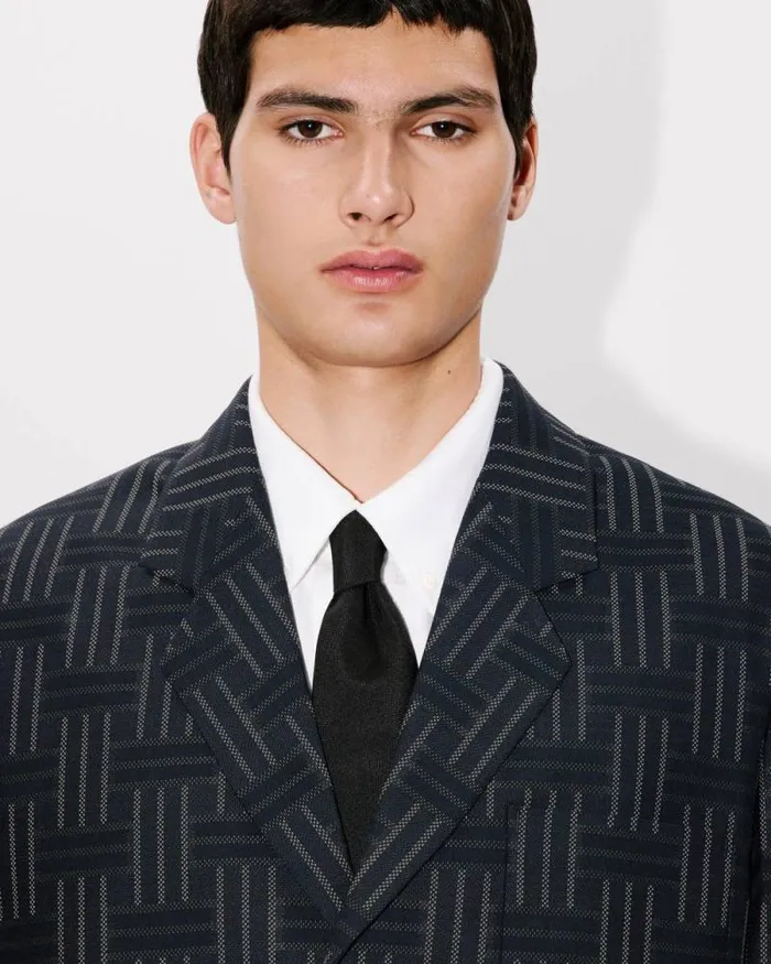 Men 039KENZO Weave039 Tailored Jacket In Wool And Cotton Black Kenzo Jackets And Coats