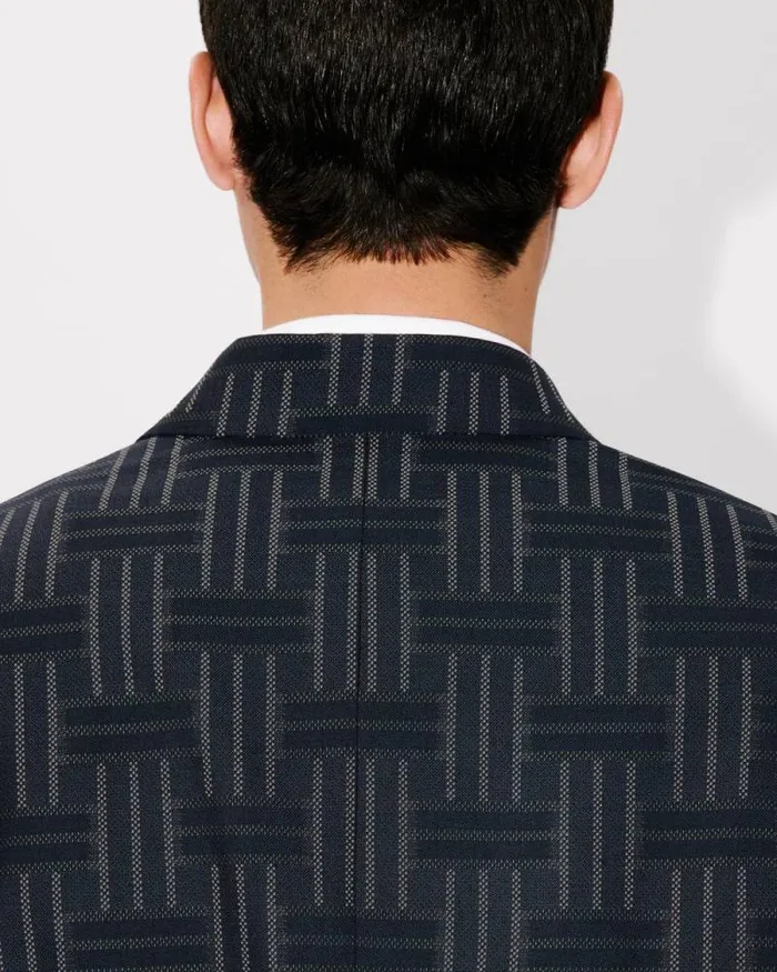 Men 039KENZO Weave039 Tailored Jacket In Wool And Cotton Black Kenzo Jackets And Coats