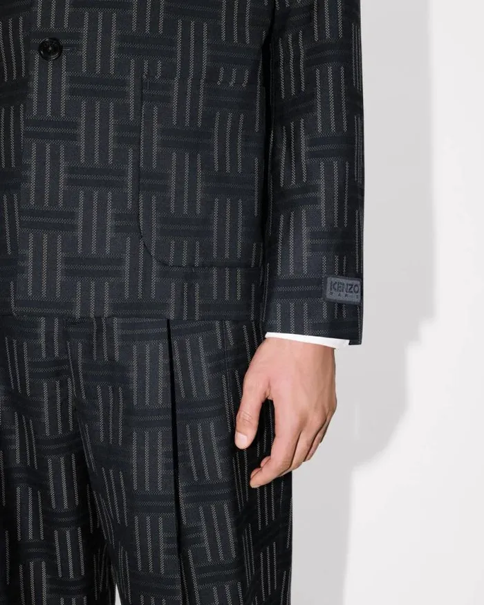 Men 039KENZO Weave039 Tailored Jacket In Wool And Cotton Black Kenzo Jackets And Coats