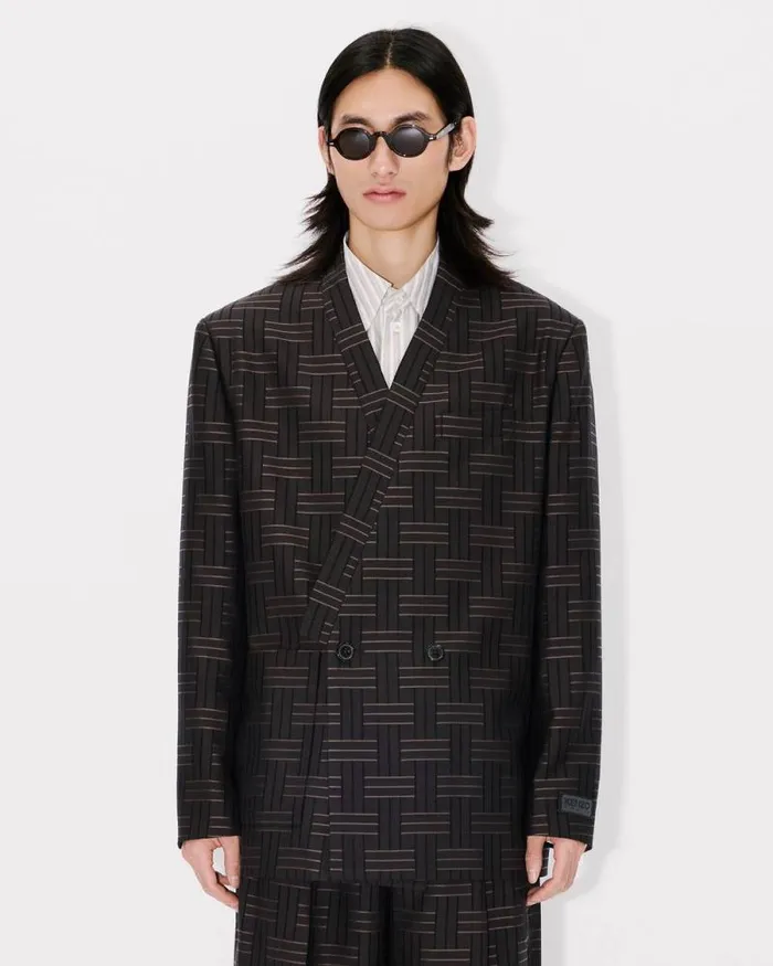 Men 039KENZO Weave039 Tailored Kimono Jacket Dark Brown Kenzo Kimonos