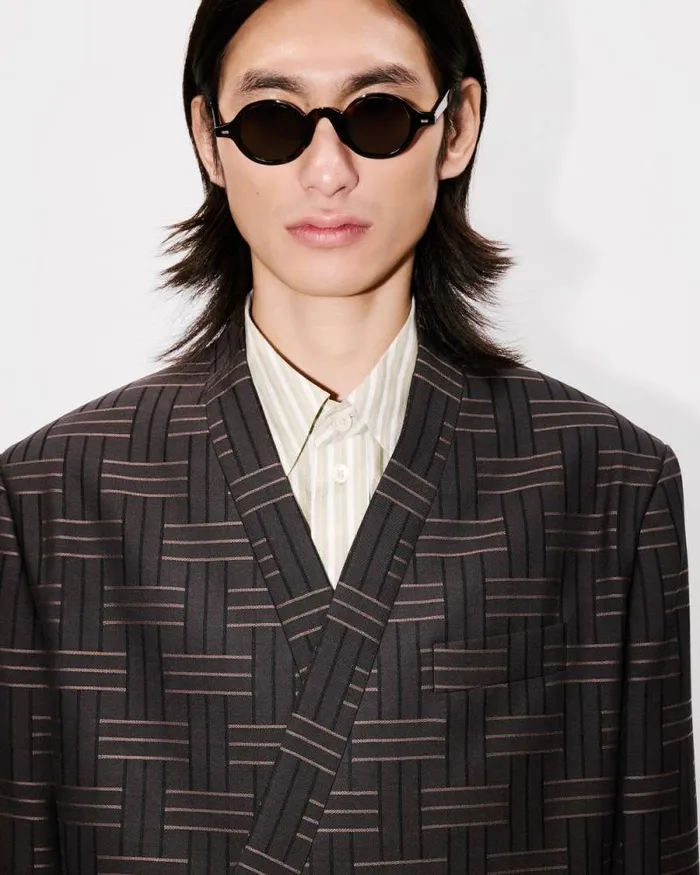Men 039KENZO Weave039 Tailored Kimono Jacket Dark Brown Kenzo Kimonos