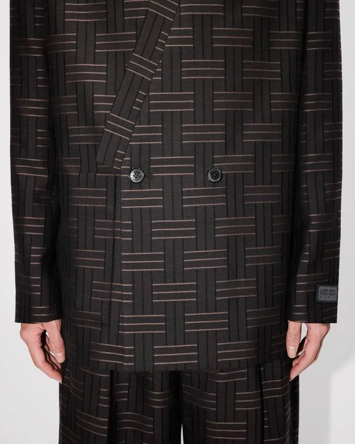 Men 039KENZO Weave039 Tailored Kimono Jacket Dark Brown Kenzo Kimonos