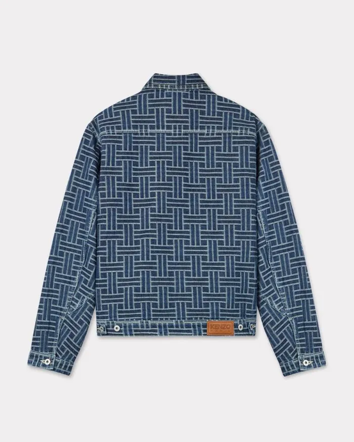 Men 039KENZO Weave039 Trucker Jacket In Japanese Denim Dark Stone Blue Denim Kenzo Jackets And Coats