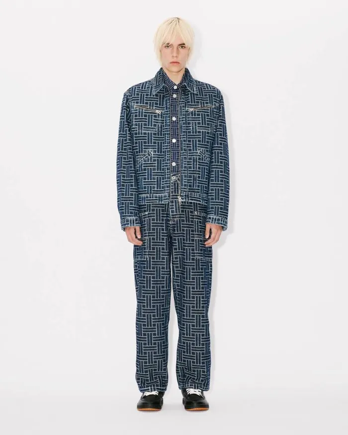 Men 039KENZO Weave039 Trucker Jacket In Japanese Denim Dark Stone Blue Denim Kenzo Jackets And Coats