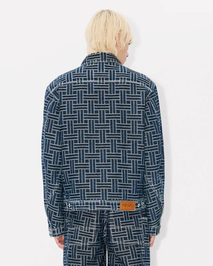 Men 039KENZO Weave039 Trucker Jacket In Japanese Denim Dark Stone Blue Denim Kenzo Jackets And Coats