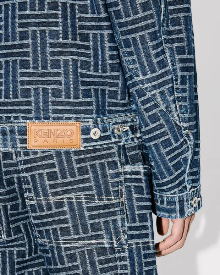 Men 039KENZO Weave039 Trucker Jacket In Japanese Denim Dark Stone Blue Denim Kenzo Jackets And Coats