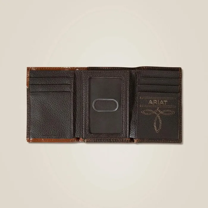 Men Bags and Wallets Ariat Braided Trim Trifold Wallet Brown