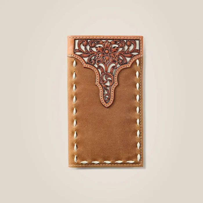 Men Bags and Wallets Ariat Rodeo Wallet Floral Embroidery Run Stitch Medium Brown