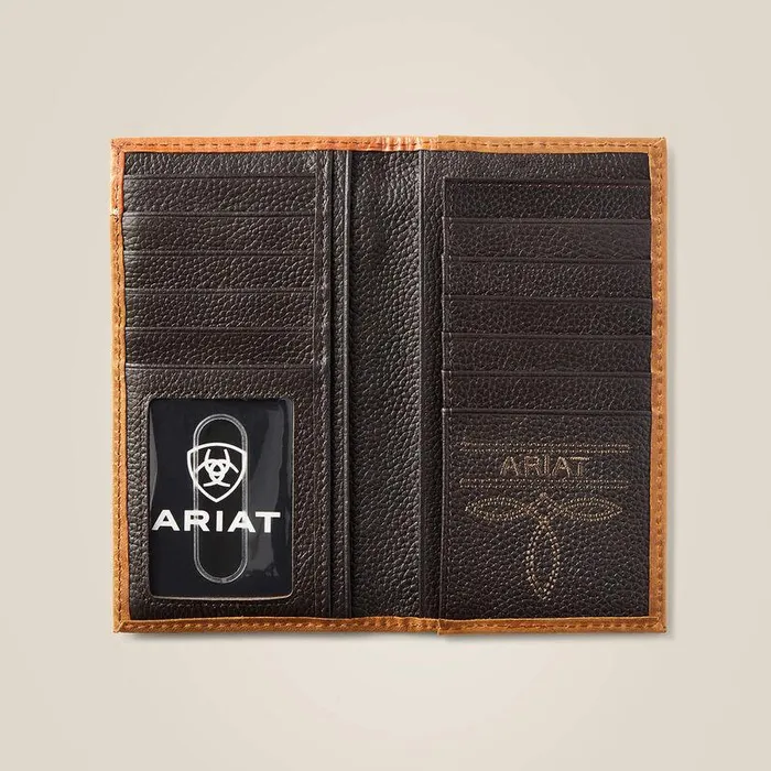 Men Bags and Wallets Ariat Rodeo Wallet Floral Embroidery Run Stitch Medium Brown