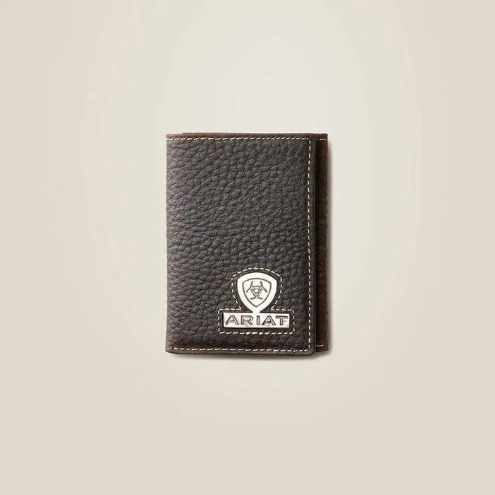 Men Bags and Wallets Ariat Trifold Wallet Stacked Logo Brown Rowdy