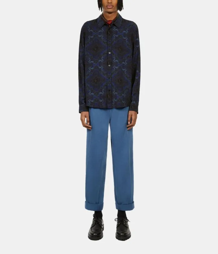 Men Black And Blue Skull Paisley Print Long Sleeve Shirt THE KOOPLES Shirts