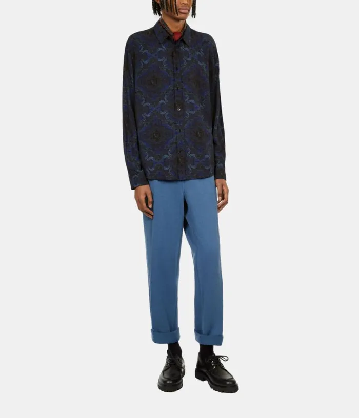 Men Black And Blue Skull Paisley Print Long Sleeve Shirt THE KOOPLES Shirts