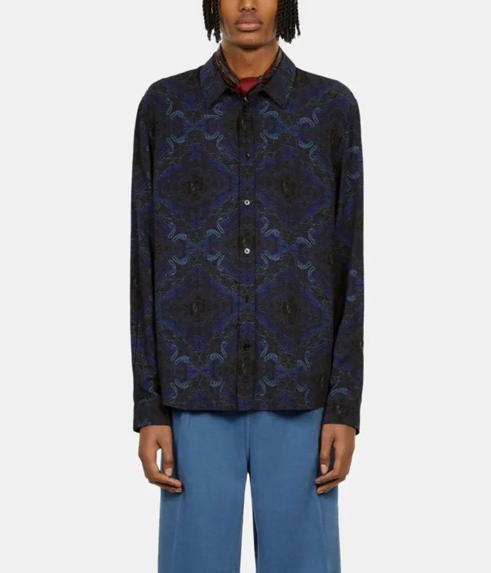 Men Black And Blue Skull Paisley Print Long Sleeve Shirt THE KOOPLES Shirts