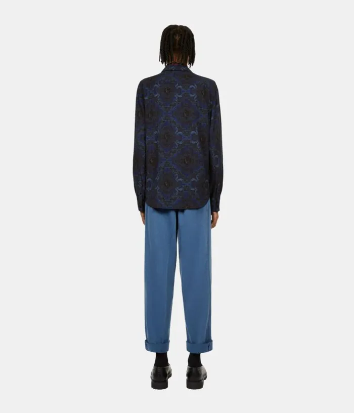 Men Black And Blue Skull Paisley Print Long Sleeve Shirt THE KOOPLES Shirts