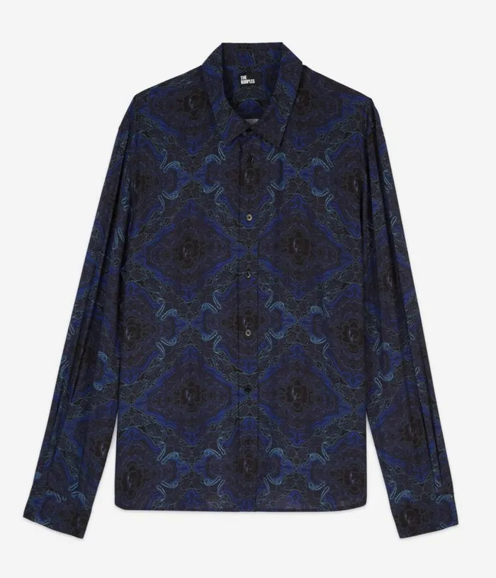 Men Black And Blue Skull Paisley Print Long Sleeve Shirt THE KOOPLES Shirts