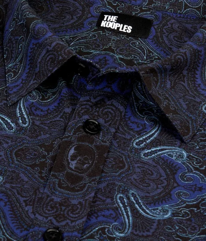 Men Black And Blue Skull Paisley Print Long Sleeve Shirt THE KOOPLES Shirts