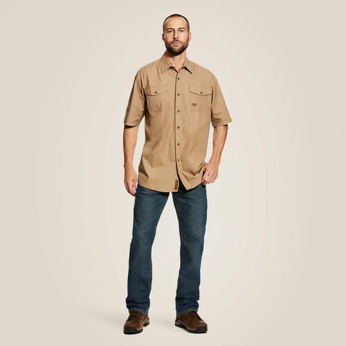Men Button Down Shirts Ariat Rebar Made Tough DuraStretch Work Shirt Khaki