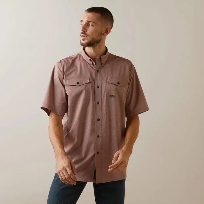 Men Button Down Shirts Ariat Rebar Made Tough VentTEK DuraStretch Work Shirt Toffee Heather