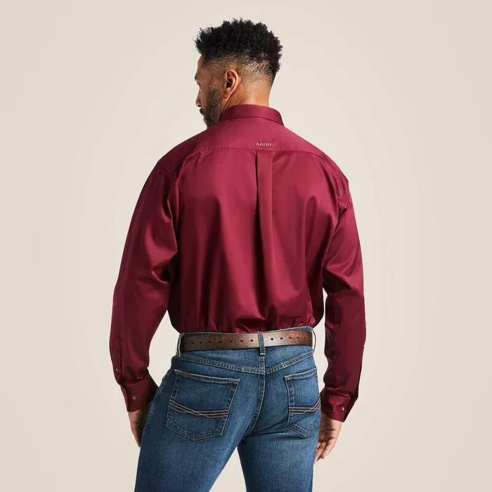 Men Button Down Shirts Ariat Solid Twill Classic Fit Shirt Burgundy
