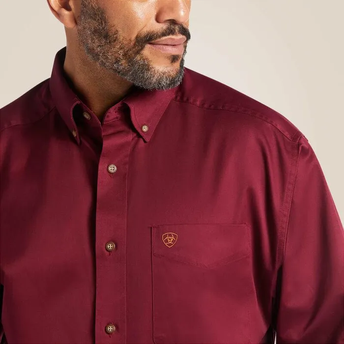 Men Button Down Shirts Ariat Solid Twill Classic Fit Shirt Burgundy