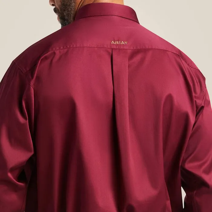 Men Button Down Shirts Ariat Solid Twill Classic Fit Shirt Burgundy