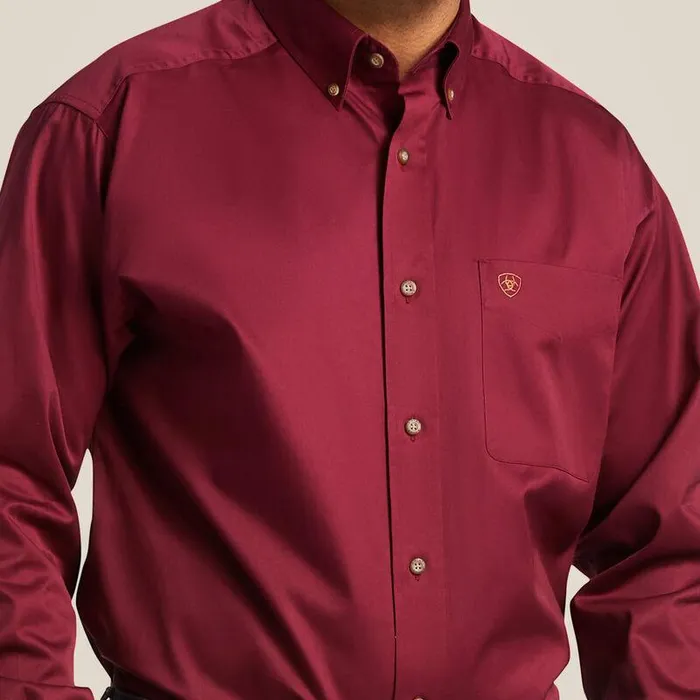 Men Button Down Shirts Ariat Solid Twill Classic Fit Shirt Burgundy