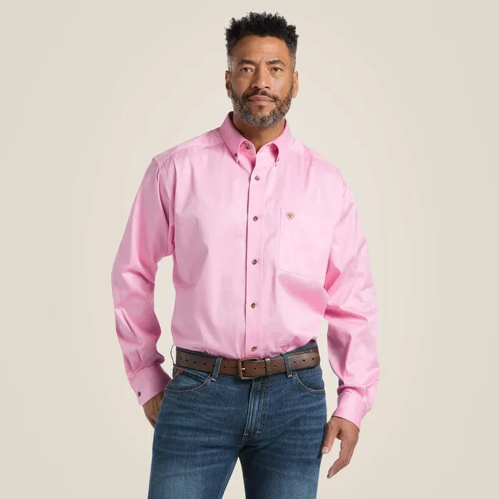 Men Button Down Shirts Ariat Solid Twill Classic Fit Shirt Prism Pink
