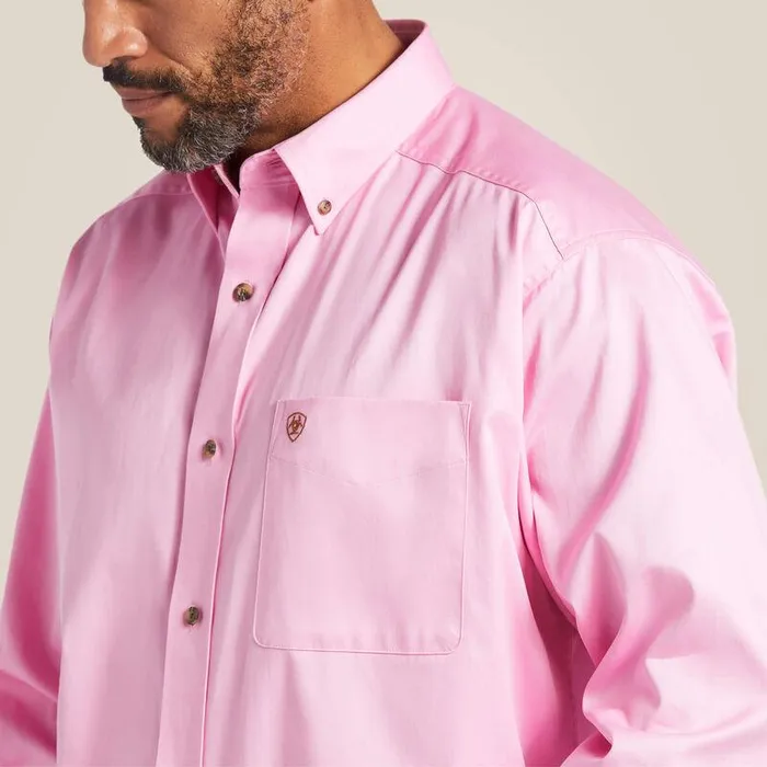 Men Button Down Shirts Ariat Solid Twill Classic Fit Shirt Prism Pink Men Button Down Shirts Ariat Solid Twill Classic Fit Shirt Prism Pink