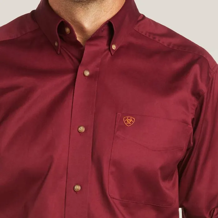 Men Button Down Shirts Ariat Solid Twill Fitted Shirt Burgundy Men Button Down Shirts Ariat Solid Twill Fitted Shirt Burgundy