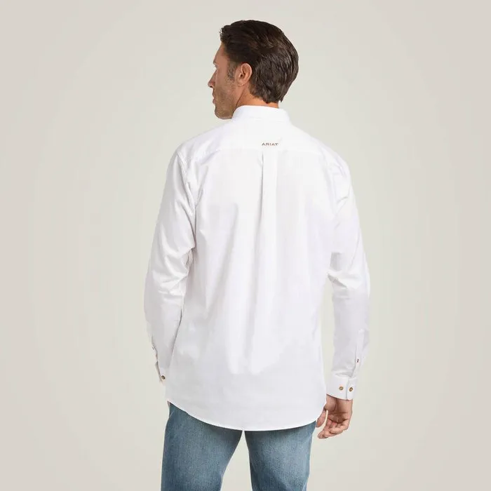 Men Button Down Shirts Ariat Solid Twill Fitted Shirt White Men Button Down Shirts Ariat Solid Twill Fitted Shirt White