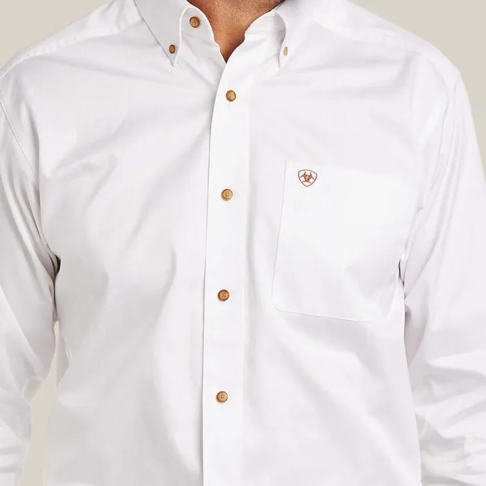 Men Button Down Shirts Ariat Solid Twill Fitted Shirt White Men Button Down Shirts Ariat Solid Twill Fitted Shirt White