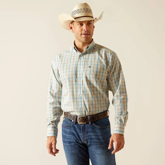 Men Button Down Shirts Ariat Wrinkle Free Ivar Classic Fit Shirt Blue