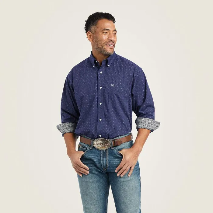 Men Button Down Shirts Ariat Wrinkle Free Izik Classic Fit Shirt Midnight Sail