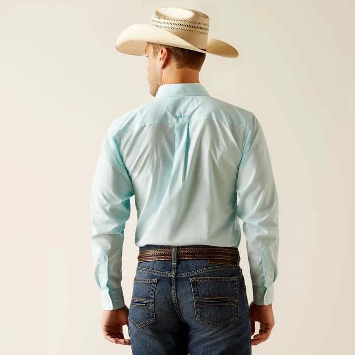 Men Button Down Shirts Ariat Wrinkle Free Shepard Fitted Shirt Blue Radiance