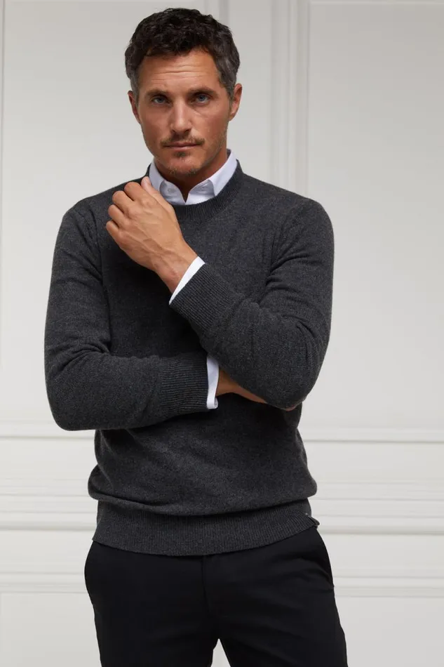 Men Byron Crew Neck Knit Charcoal Holland Cooper Knitwear