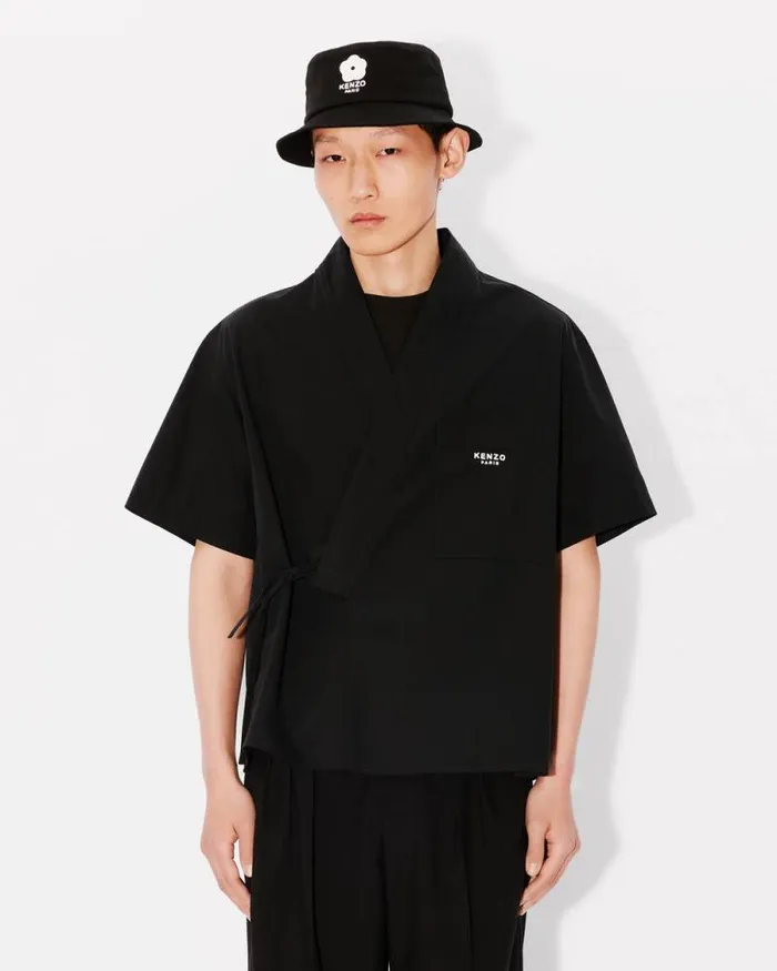 Men Embroidered Kimono Shirt Black Kenzo Shirts
