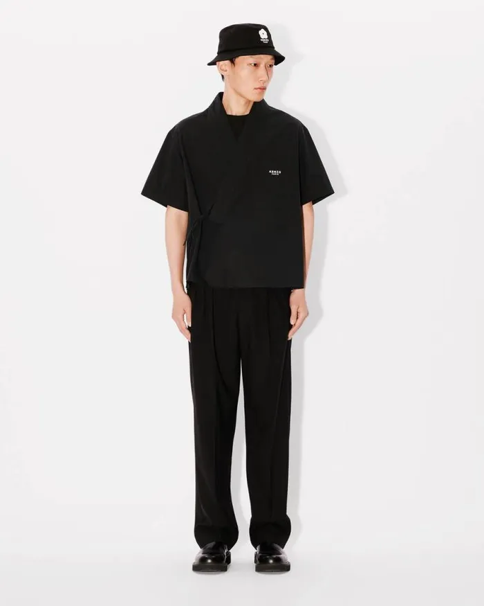 Men Embroidered Kimono Shirt Black Kenzo Shirts
