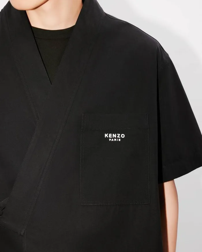 Men Embroidered Kimono Shirt Black Kenzo Shirts