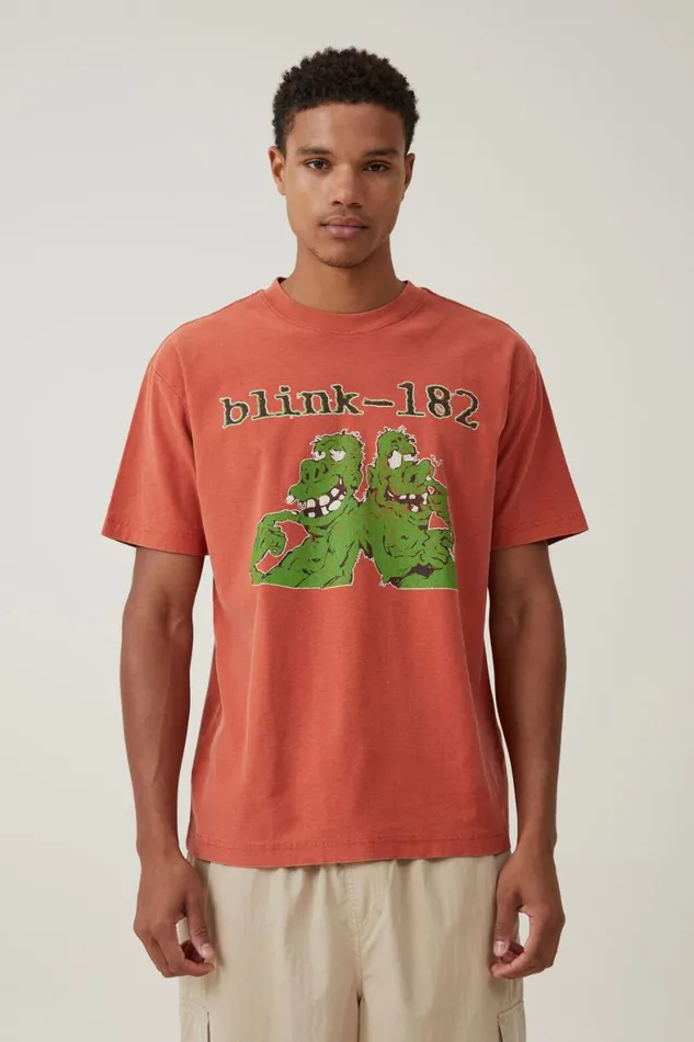 Men Graphic TShirts Cotton On Blink 182 Loose Fit TShirt Lcn Mt Cinder Orangewasting Time